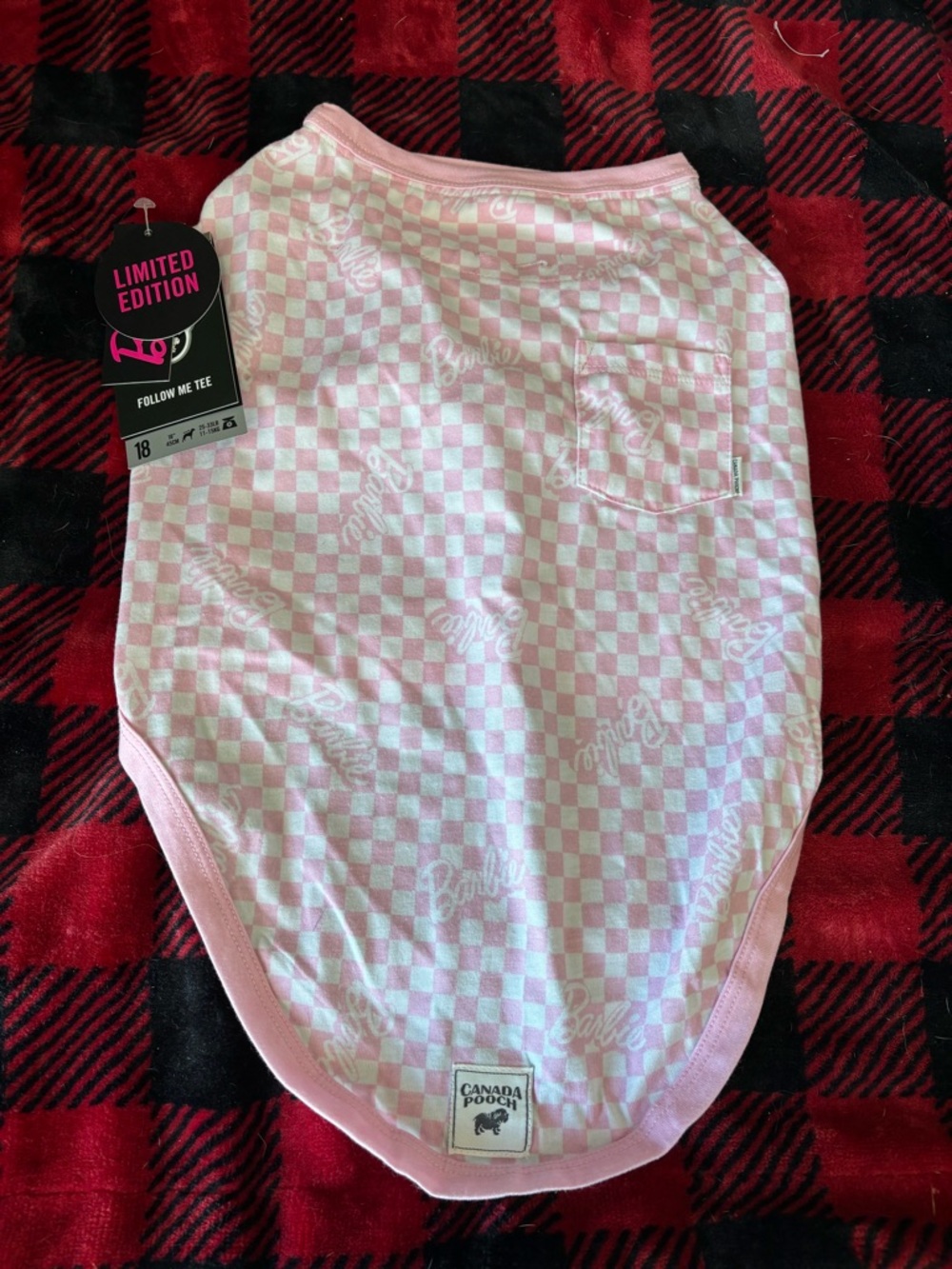 Canada Pooch Pink Checkerboard Dog Tee